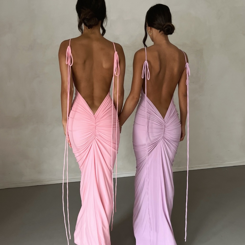 ZAHARA DRESS - PASTEL PINK Backless, Low back Plunge Dress Medium Barbie